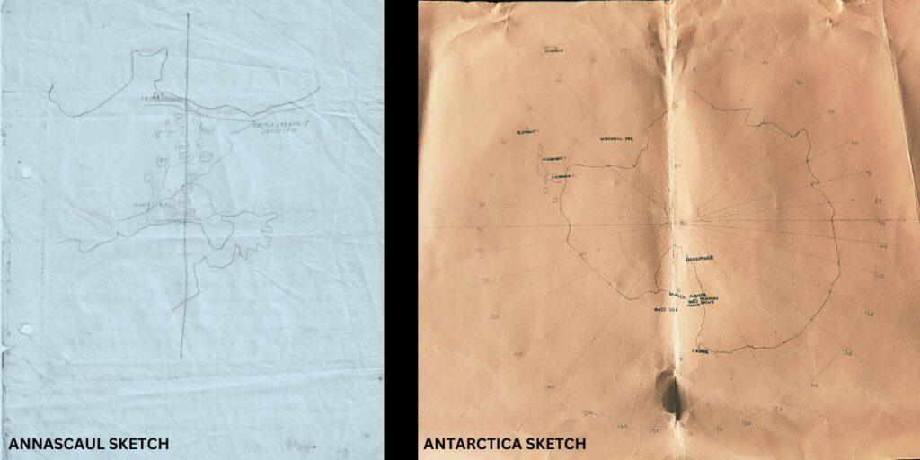Tadhg Gahan's hand-drawn pencil sketch of the Annascaul area in County Kerry, created during his research into Tom Crean's life