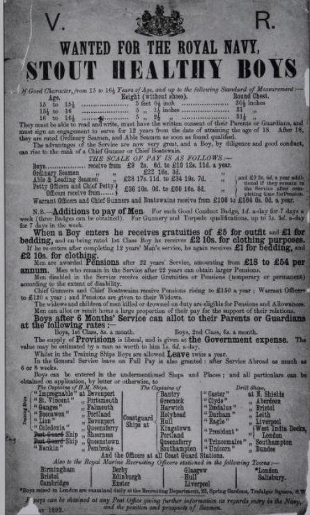 1892 British Royal Navy recruitment poster that appealed to young Irish men like Tom Crean