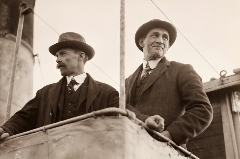 Tom Crean and Frank Wild aboard the Highland Laddie after the Endurance expedition rescue